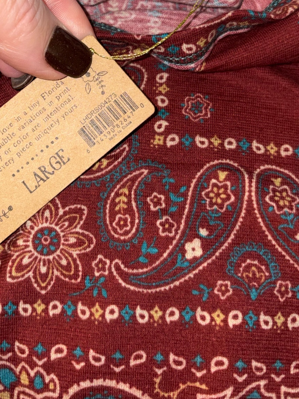 Natural Life Frankie Knit Cotton Tee Mini Dress Red Bandana Paisley Large NWT - Picture 5 of 5
